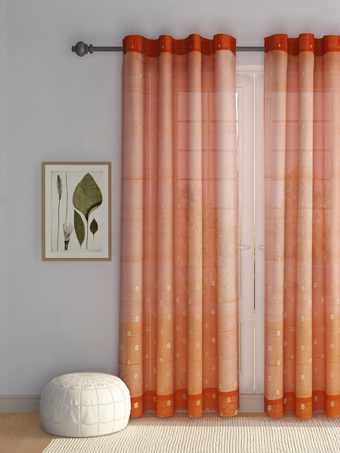 

Fabindia Eesha Rust & Gold-Toned Striped Cotton Window Curtains