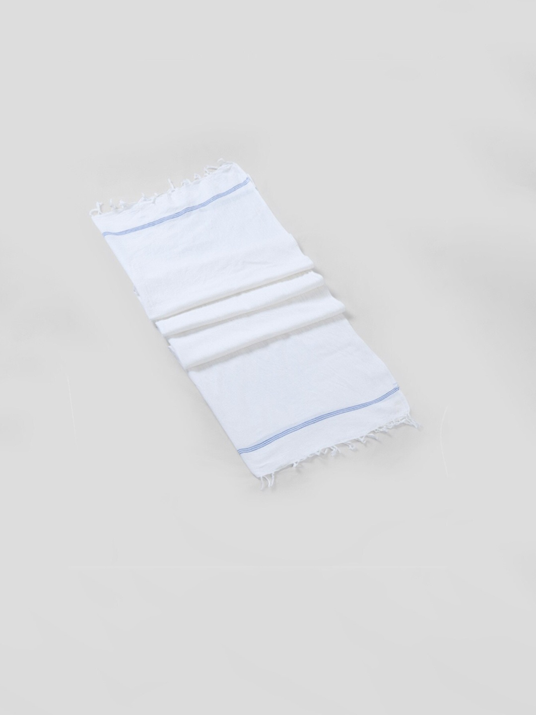 

Fabindia White Striped 127 GSM Cotton Bath Towel with Tasselled Border
