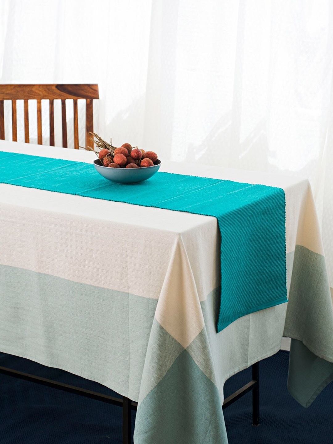 

Fabindia Teal Blue Woven Design Prithi Cotton Table Runner