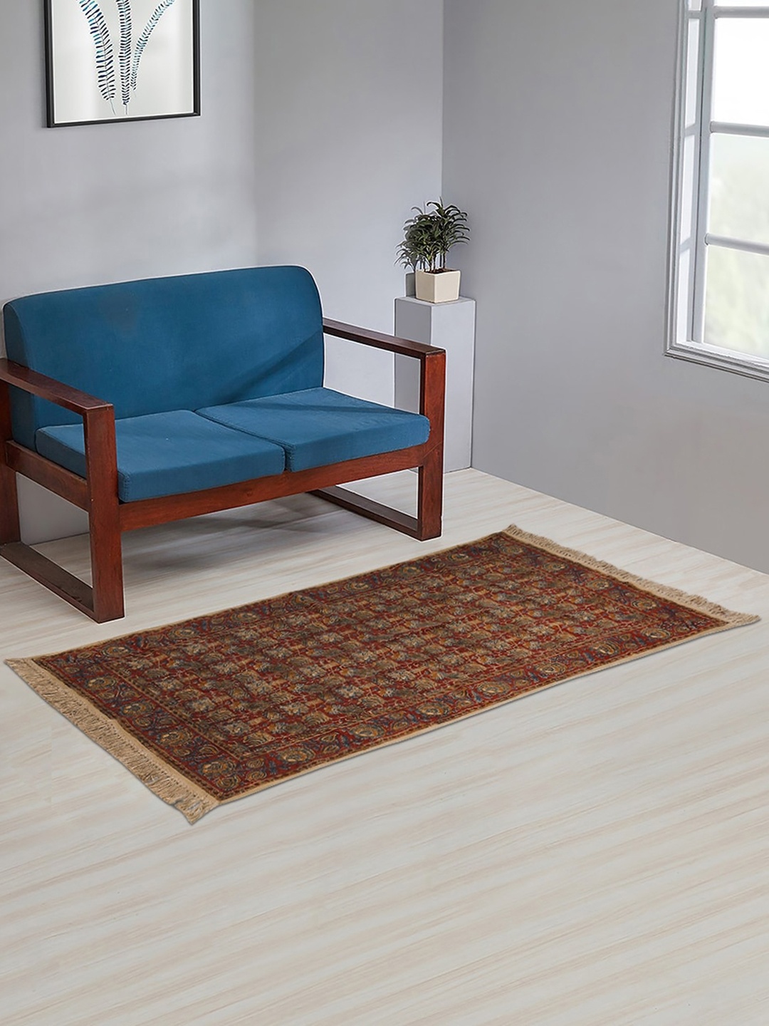 

Fabindia Red & Blue Kalamkari Printed Mehulika Cotton Floor Runner