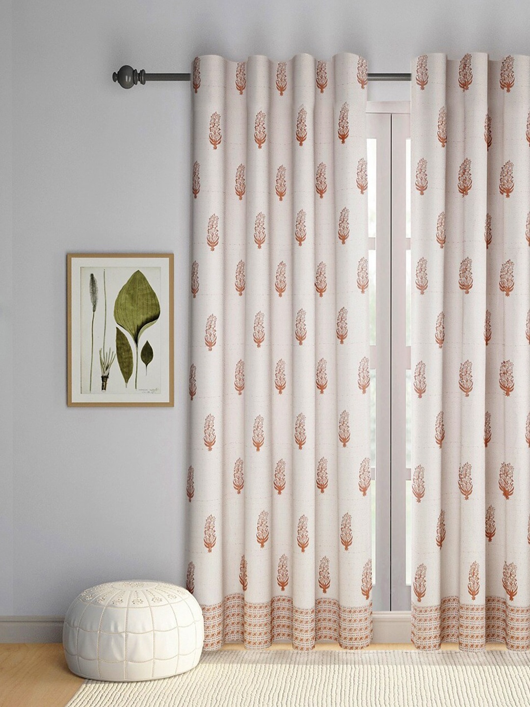 

Fabindia Coral & Cream-Coloured Ethnic Motifs Cotton Long Semi-Sheer Door Curtain