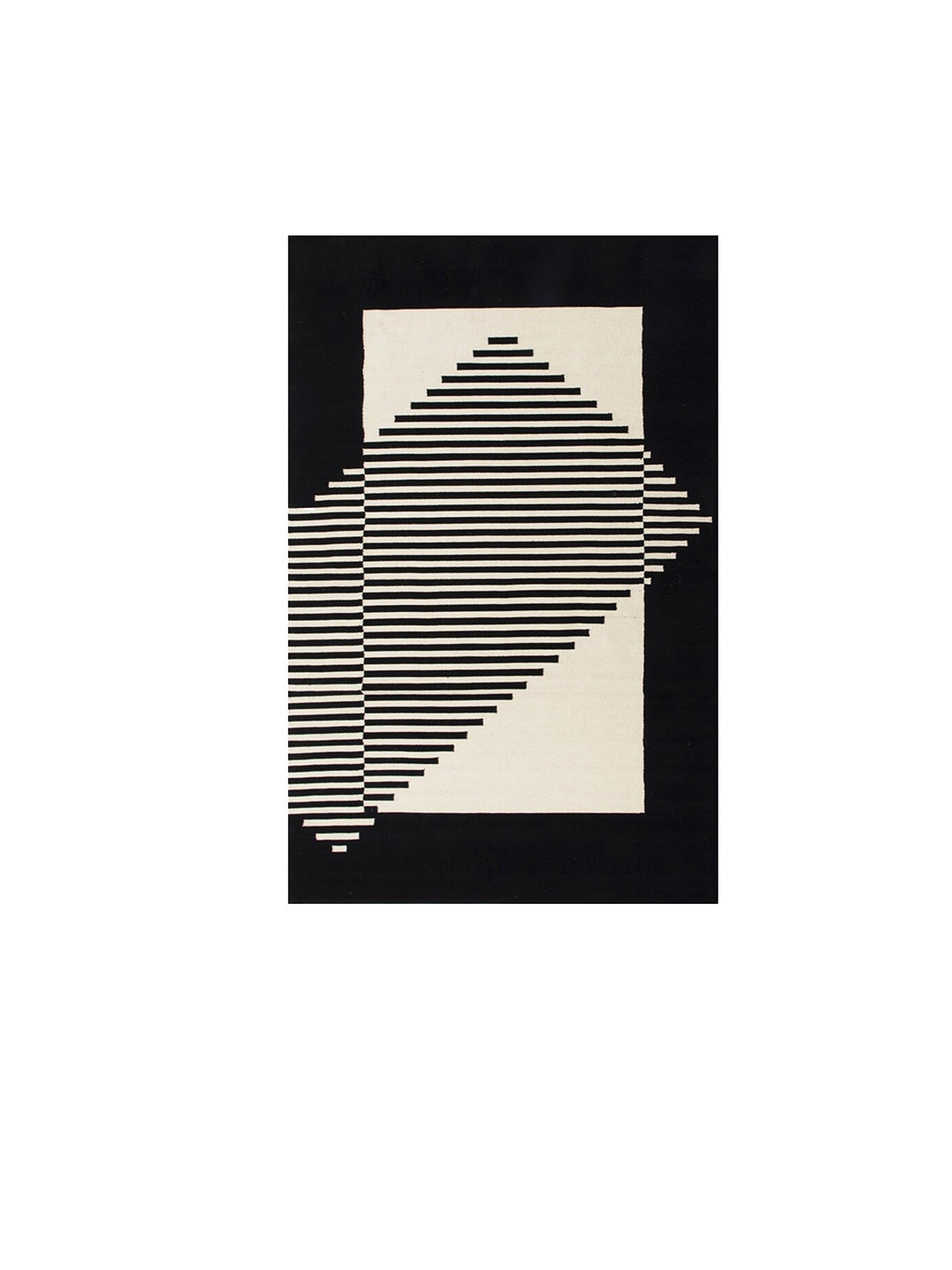 

Fabindia Black & White Striped Woven Neva Cotton Rectangular Dhurrie