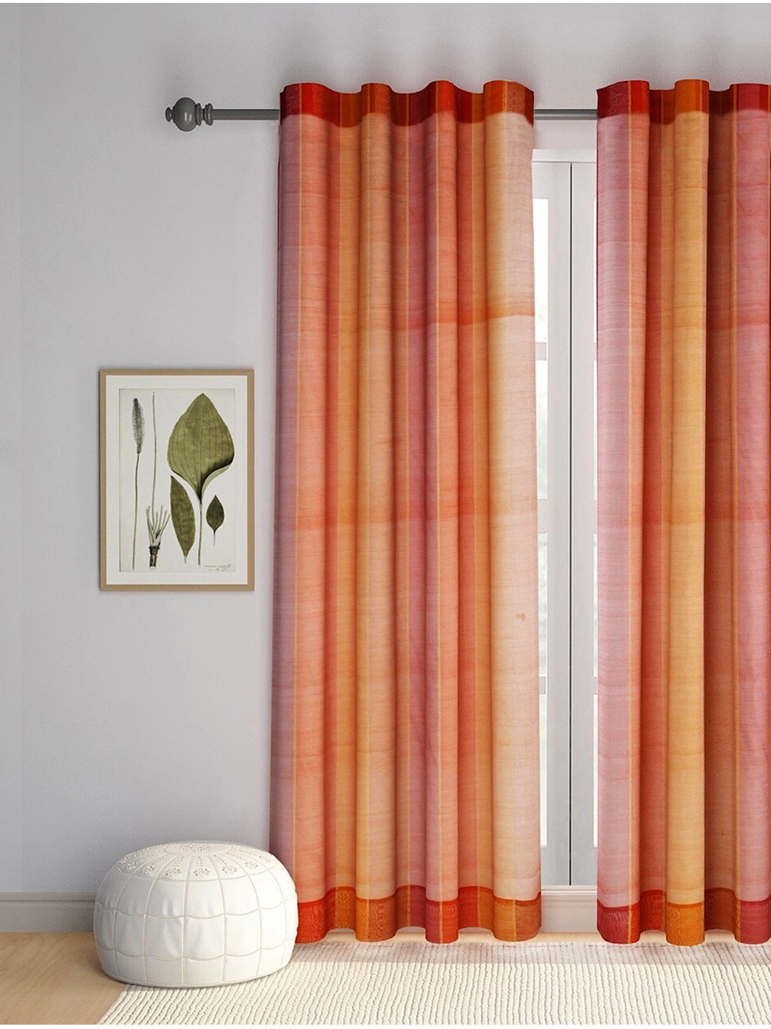 

Fabindia Rust Orange & Pink Striped Semi Sheer Cotton Window Curtain