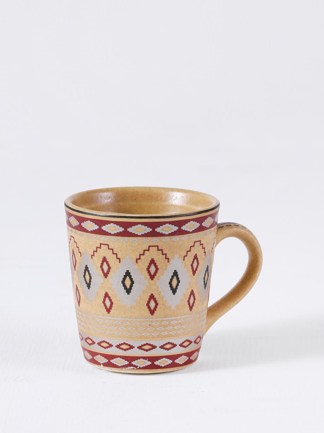 

Fabindia Rega Geometric Printed Ceramic Glossy Coffee Mug 100 ml, Brown