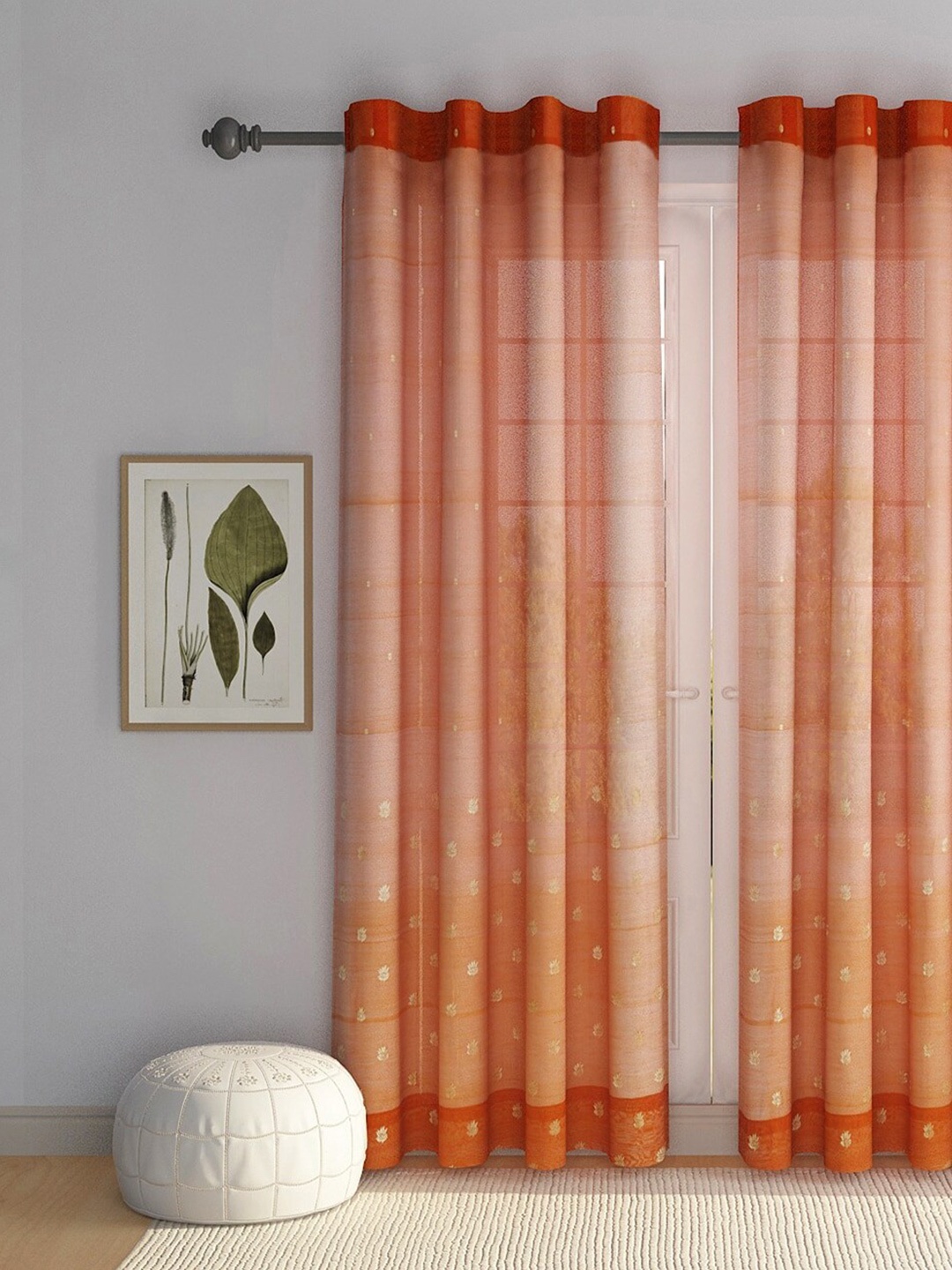 

Fabindia Rust & Gold-Toned Ethnic Motifs Sheer Cotton Long Door Curtain