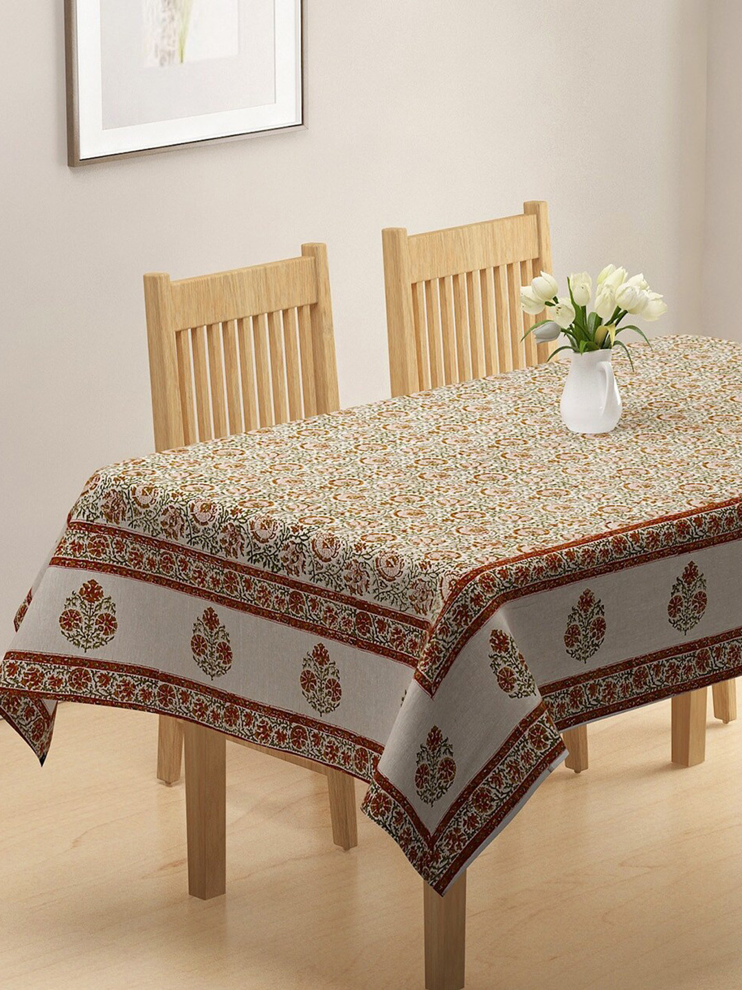 

Fabindia 4-Seater Aanya Cotton Floral Printed Table Cover, Rust