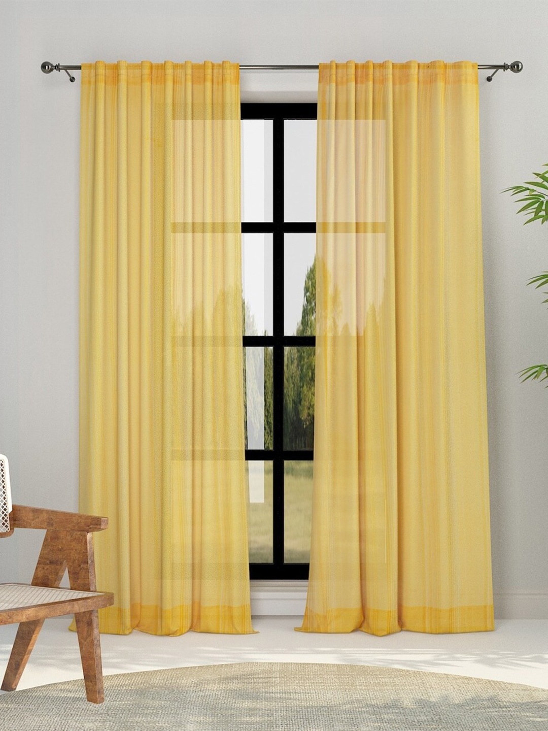 

Fabindia Mustard Yellow Cotton Semi Sheer Door Curtain