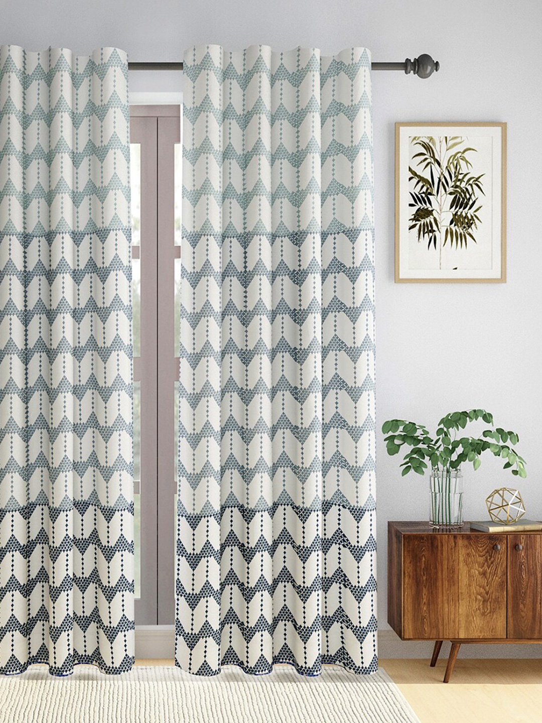 

Fabindia Blue & White Geometric Cotton Semi-Sheer Window Curtain