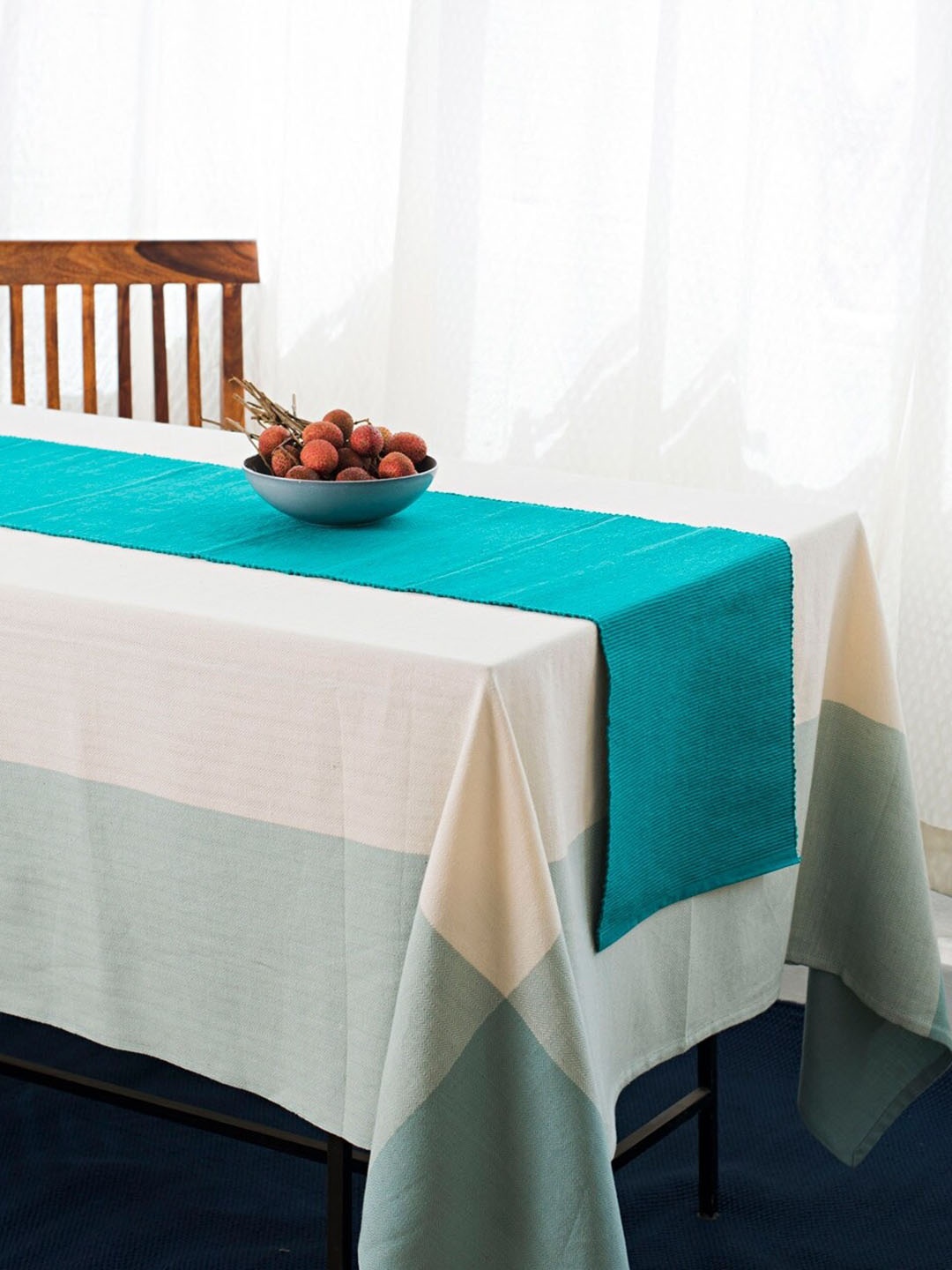 

Fabindia Prithi Cotton Table Runner, Teal