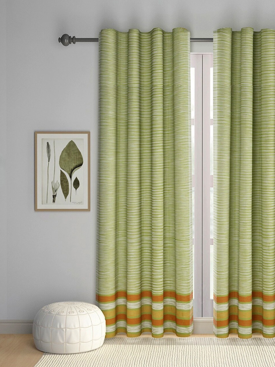 

Fabindia Chetana Green & White Striped Room Darkening Door Curtain