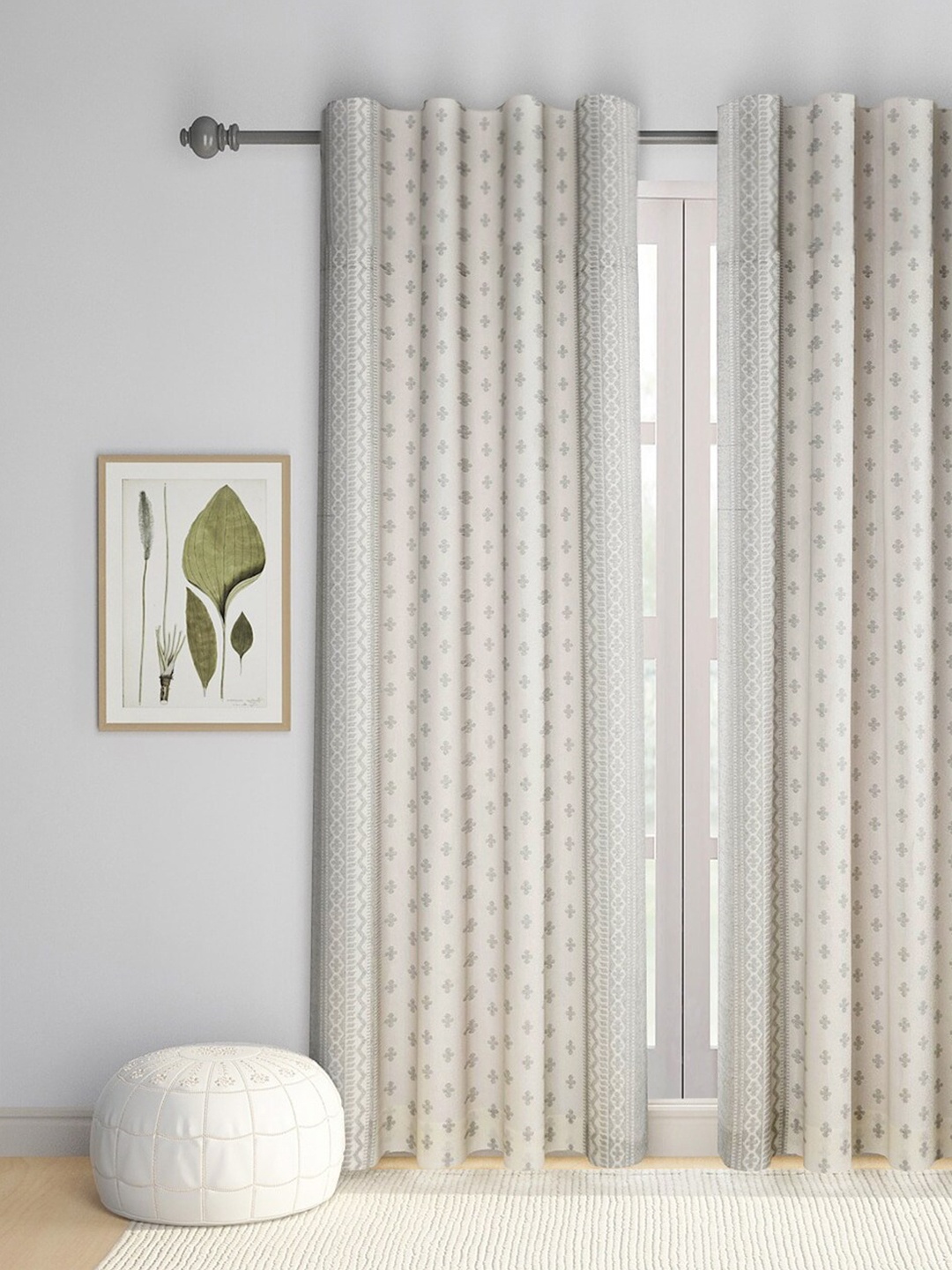 

Fabindia Beige & Grey Ethnic Motifs Semi Sheer Cotton Window Curtain