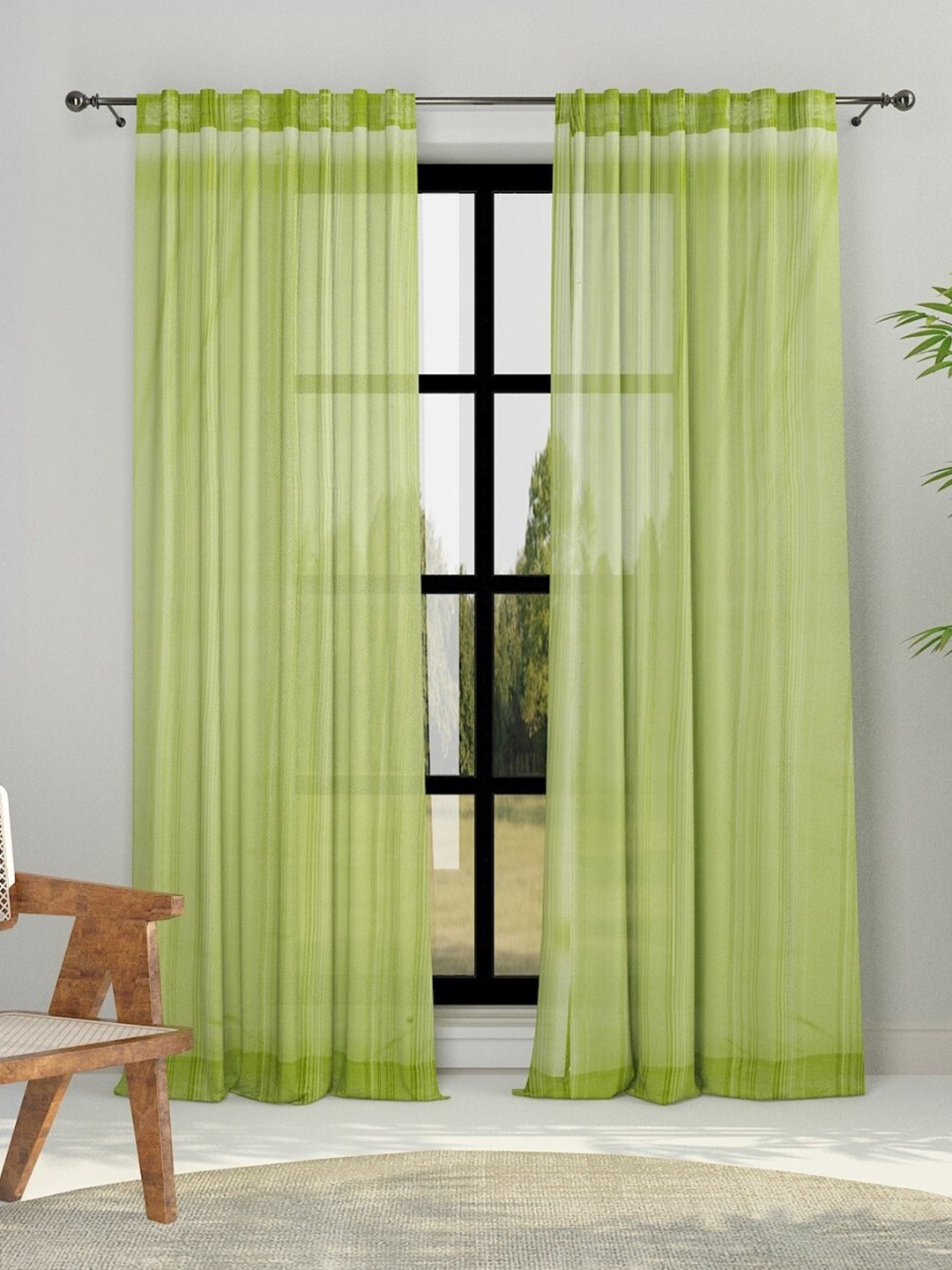 

Fabindia Green Cotton Semi Sheer Long Door Curtain