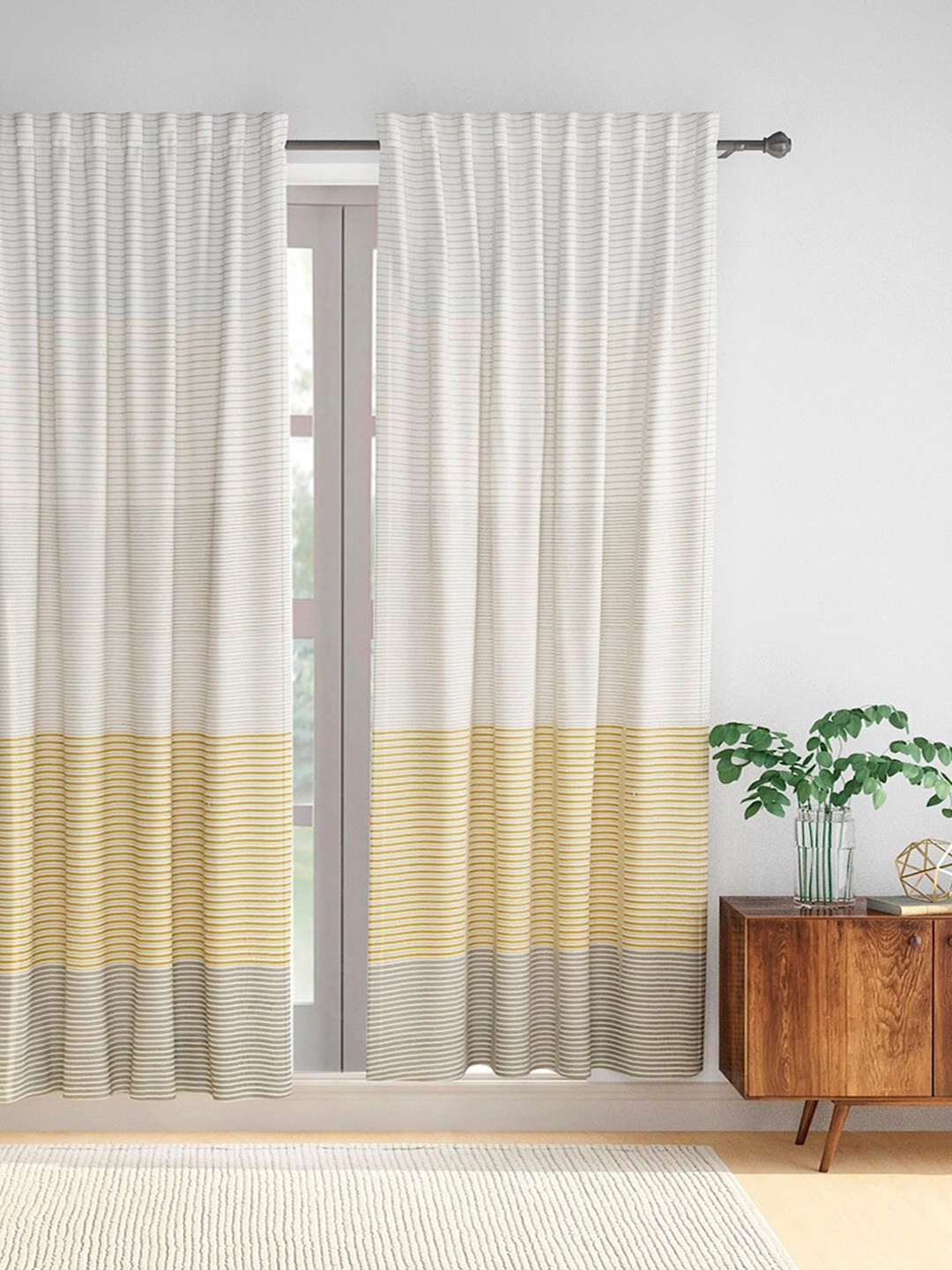 

Fabindia Brown & White Striped Cotton Long Semi-Sheer Door Curtain