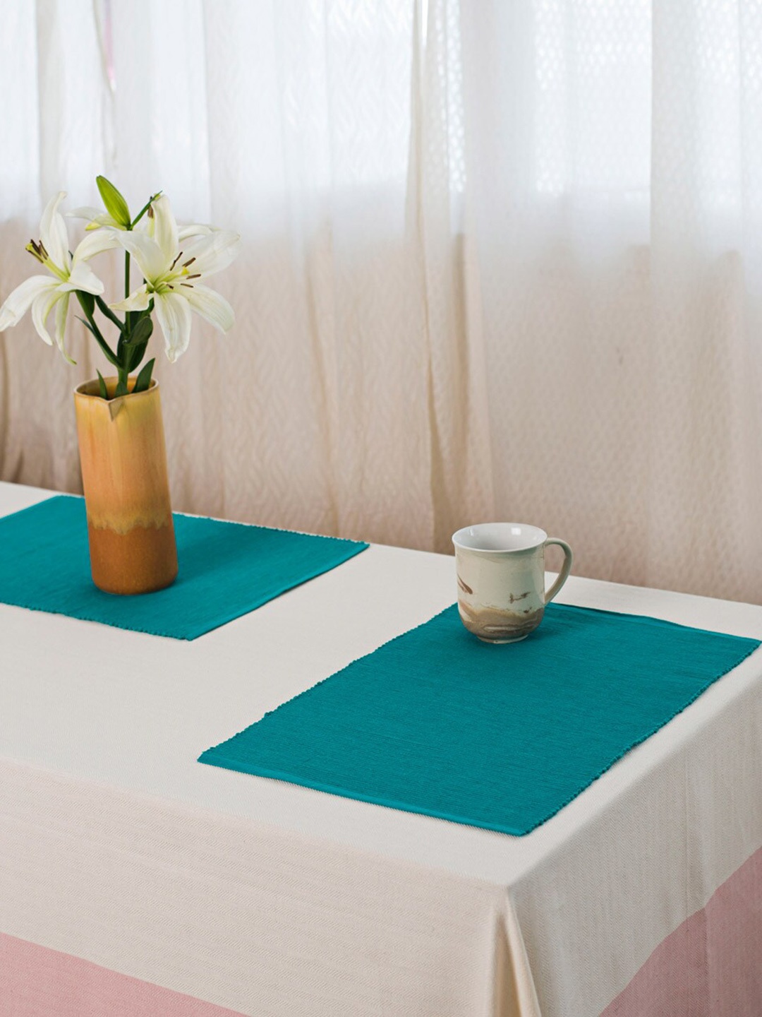 

Fabindia Teal 4 Pieces Cotton Table Placemats, Blue