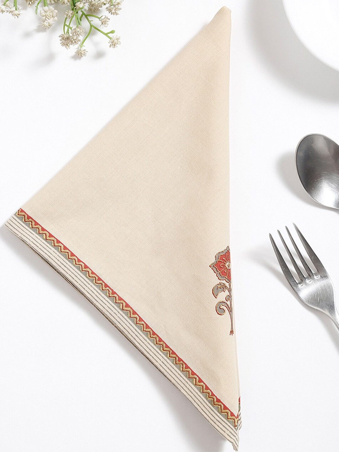 

Fabindia Beige & Red 6 Pieces Printed Cotton Table Napkins