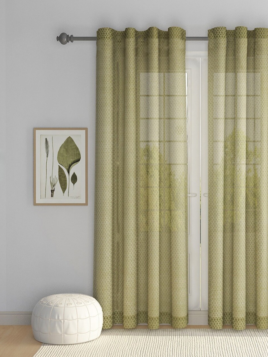 

Fabindia Green & Gold-Toned Geometric Sheer Cotton Door Curtain