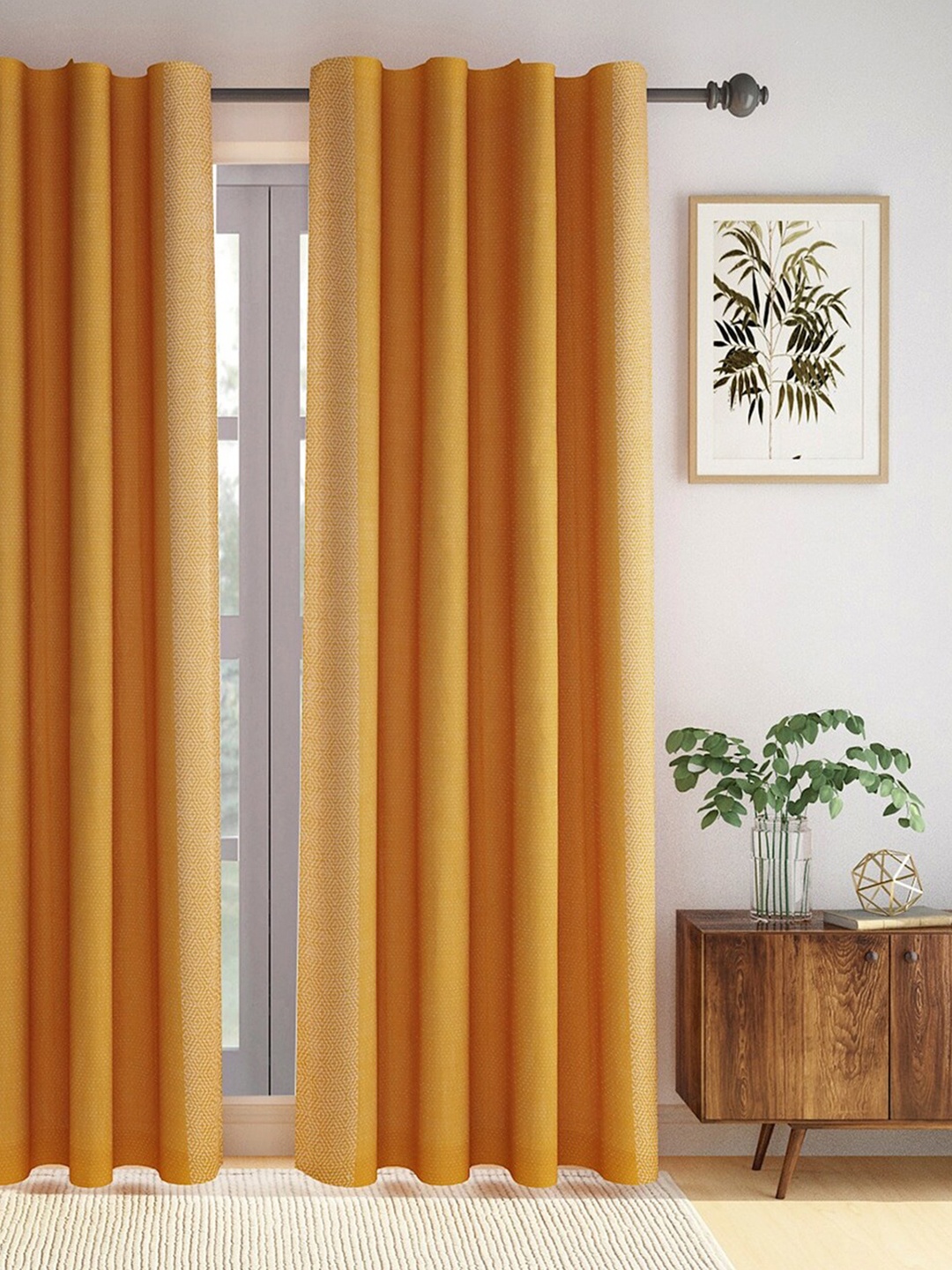 

Fabindia Mustard Yellow & White Geometric Cotton Room Darkening Long Door Curtain