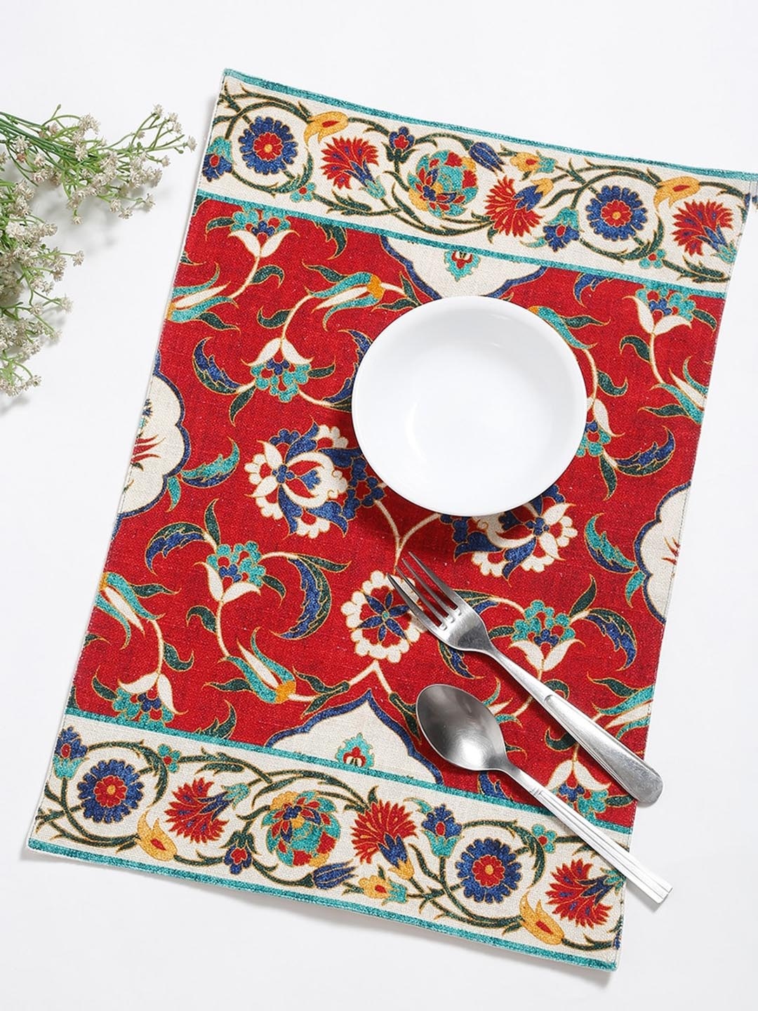 

Fabindia Red & Navy Blue 2 Pieces Printed Table Placemats