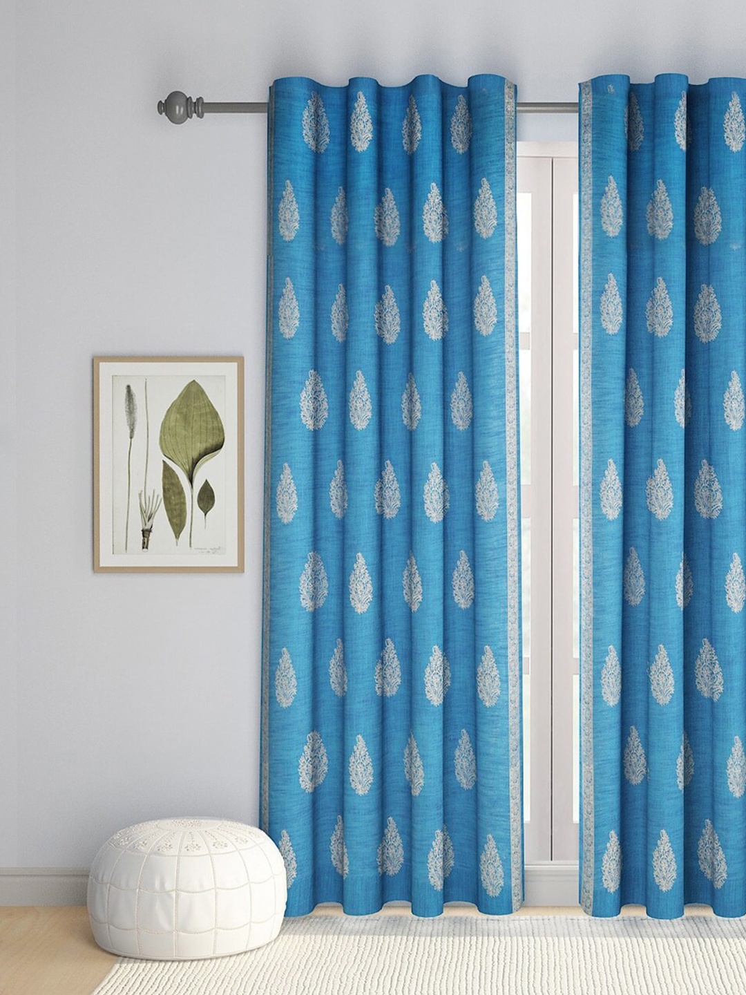 

Fabindia Blue & Gold-Toned Ethnic Motifs Cotton Semi Sheer Window Curtain