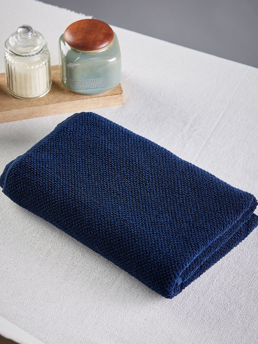 

Fabindia Navy Hanah Cotton Hand Towel, Navy blue