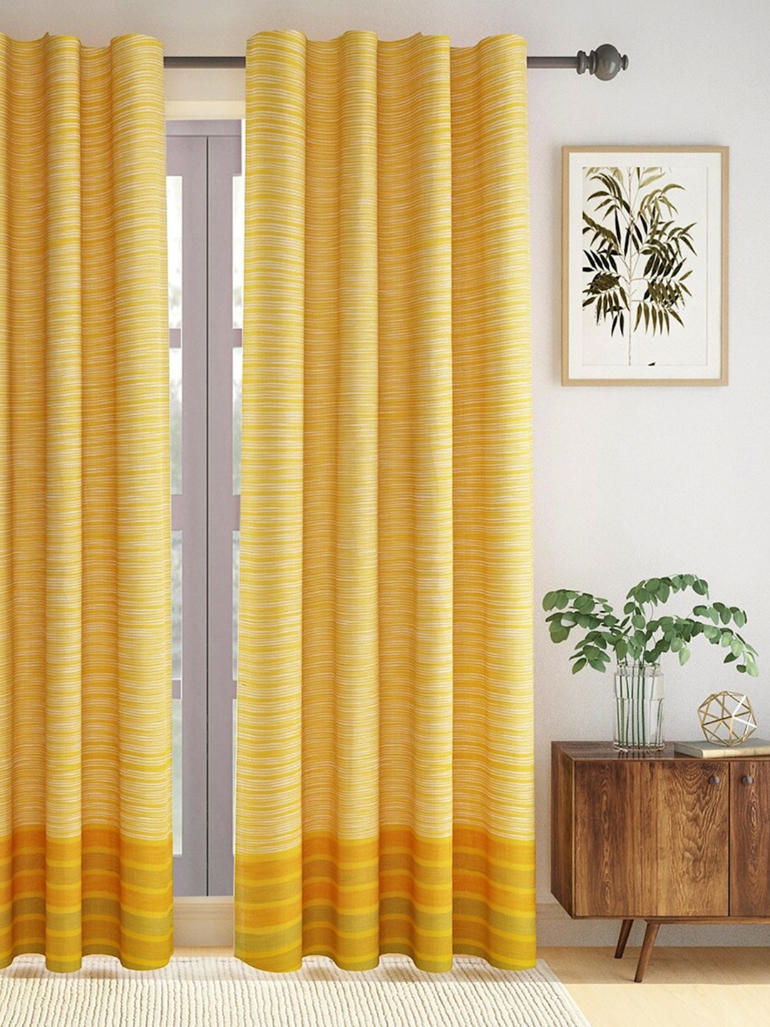 

Fabindia Yellow & White Striped Cotton Room Darkening Long Door Curtain