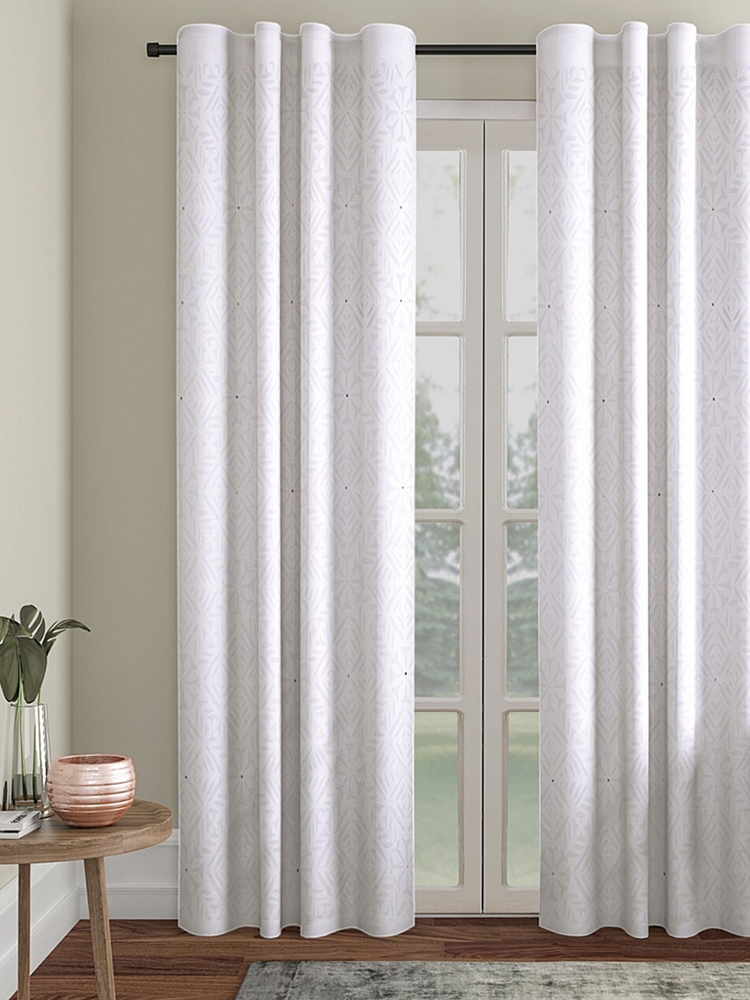 

Fabindia White Floral Cotton Window Curtain