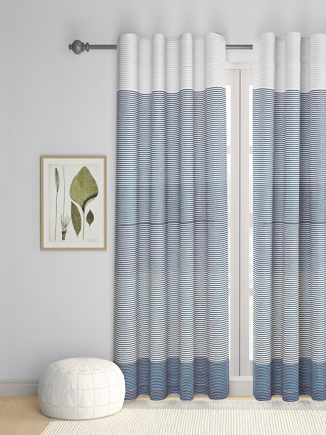 

Fabindia Tejal Blue & White Striped Cotton Door Curtain