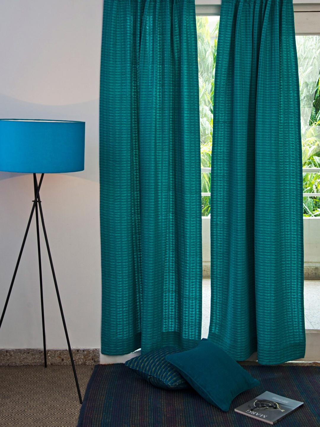 

Fabindia Teal Room Darkening Cotton Long Door Curtain