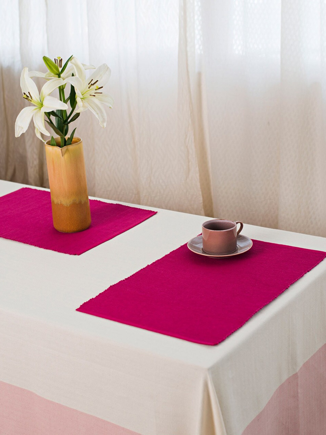 

Fabindia Pink 4 Pieces Ribbed Cotton Table Placemats, Fuchsia