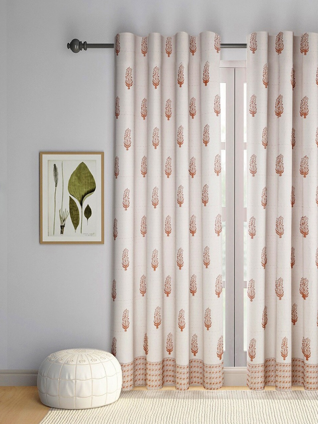 

Fabindia Coral & Cream-Coloured Ethnic Motifs Sheer Cotton Door Curtain