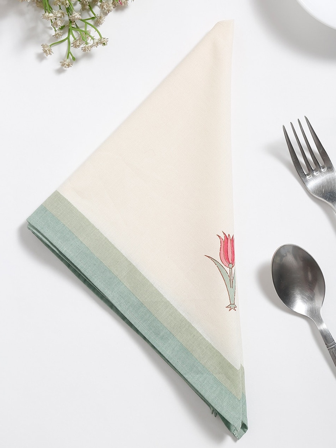 

Fabindia White & Green 4-Piece Printed Cotton Table Napkins