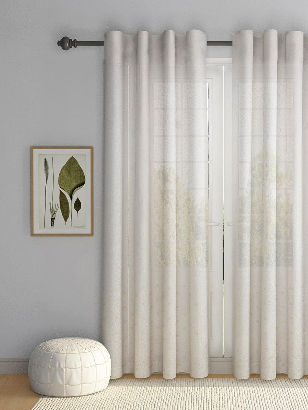 

Fabindia Beige & White Ethnic Motifs Sheer Cotton Window Curtain