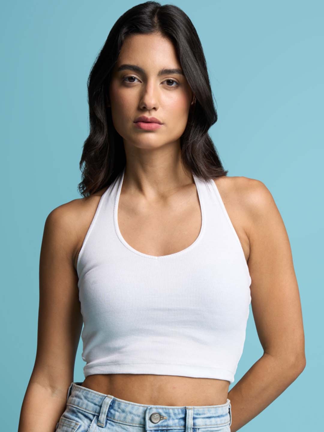 Bonkers Corner White Ribbed Cotton Crop Top