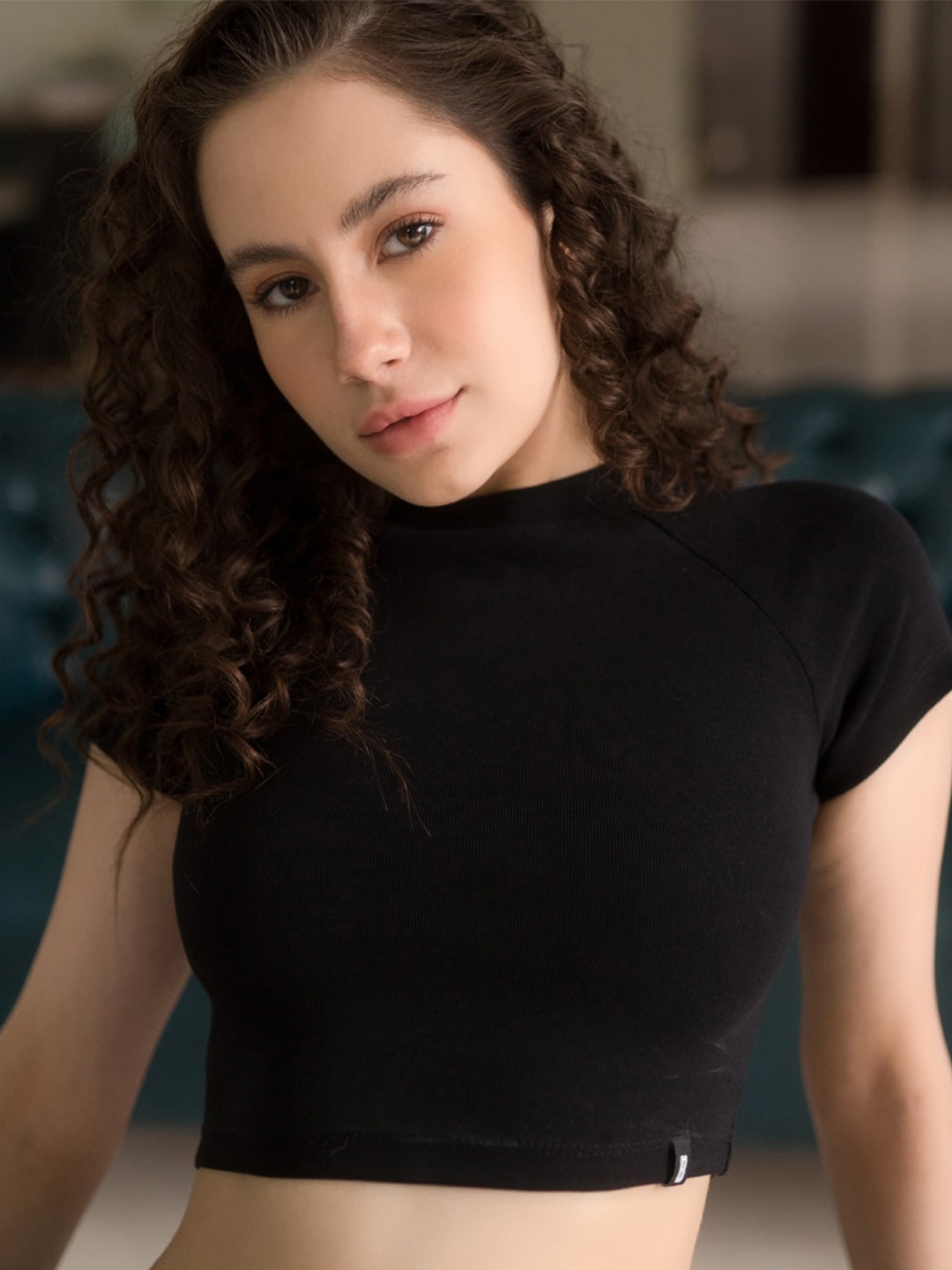 

Bonkers Corner Black Raglan Sleeves High Neck Crop Top