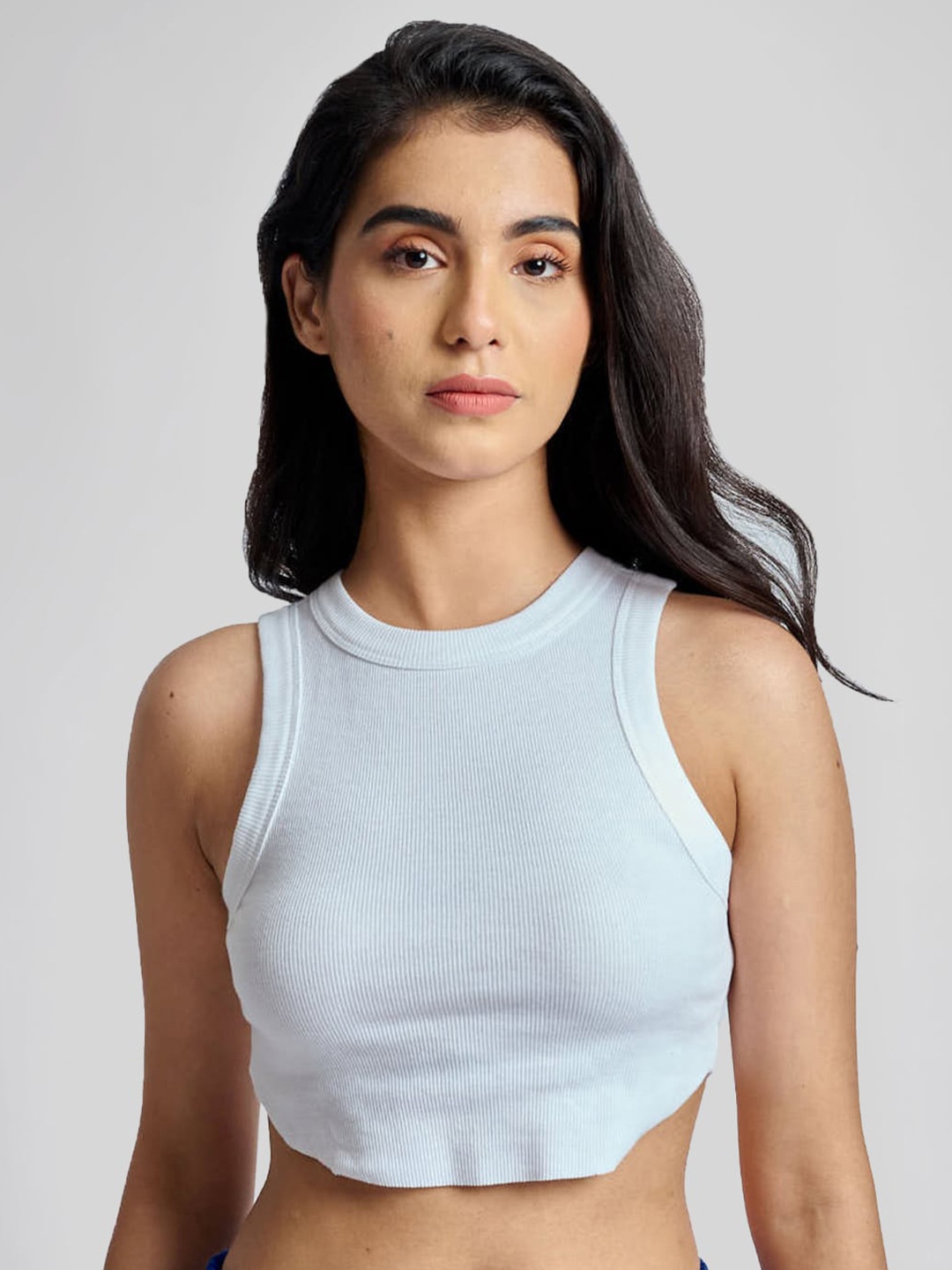 

Bonkers Corner Blue Cotton Fitted U Shaped Crop Top