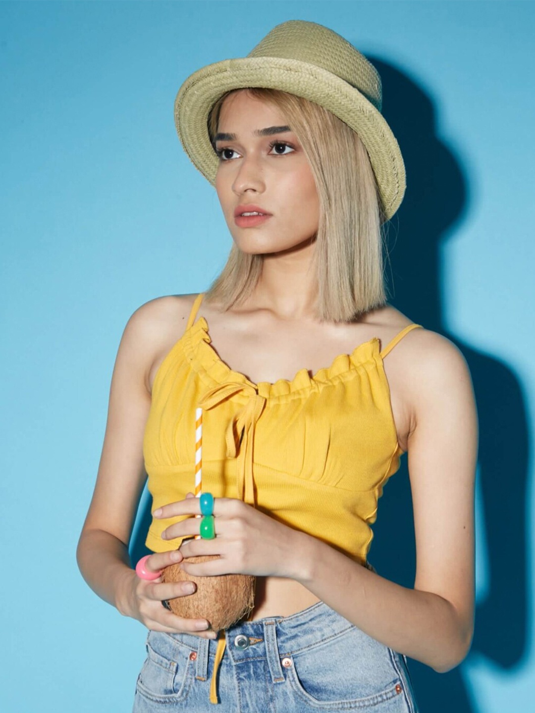 Bonkers Corner Yellow Shoulder Strap Crop Frill Bralette Top