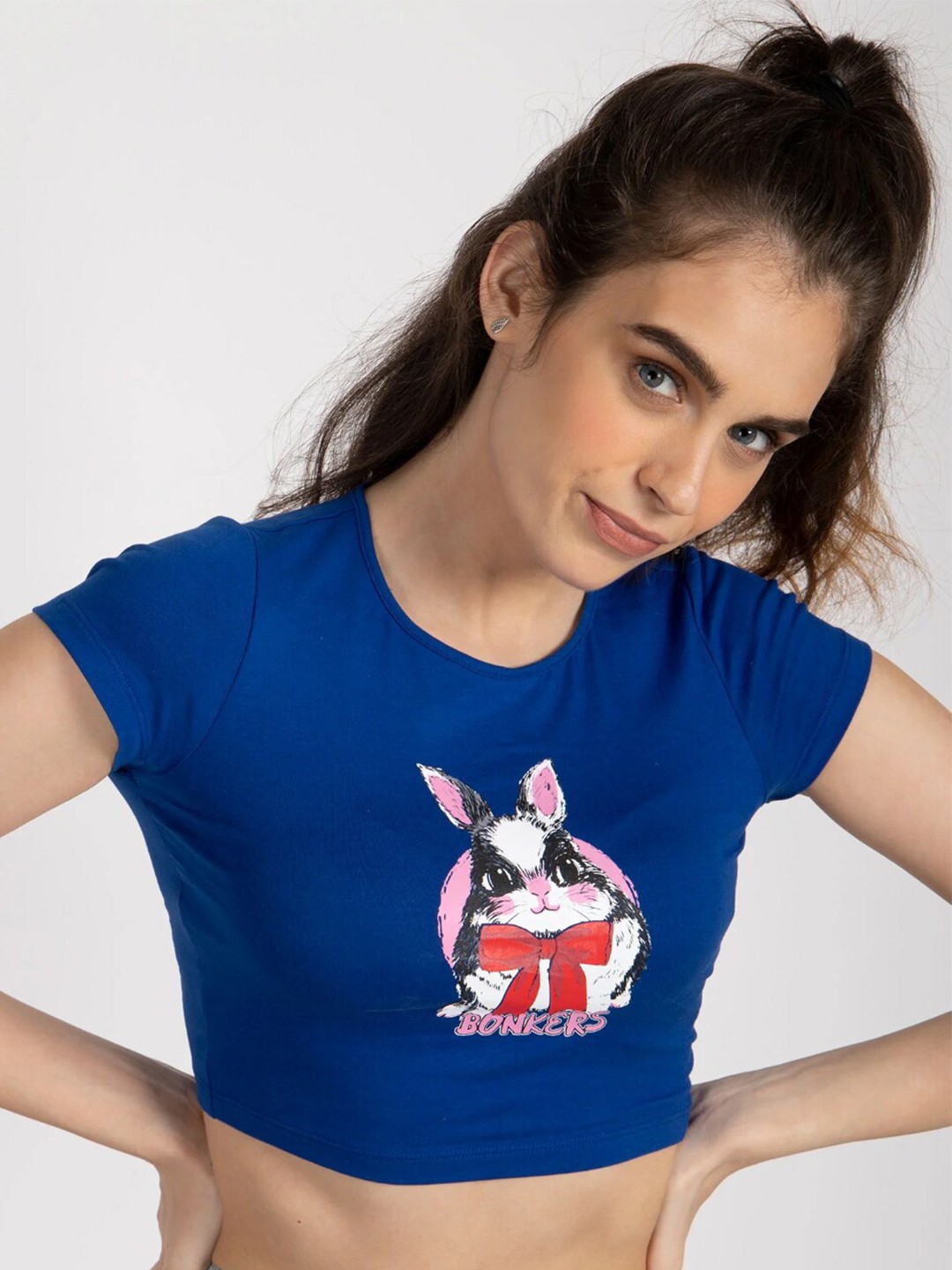 

Bonkers Corner Blue Easter Bunny Printed Cotton Crop Top