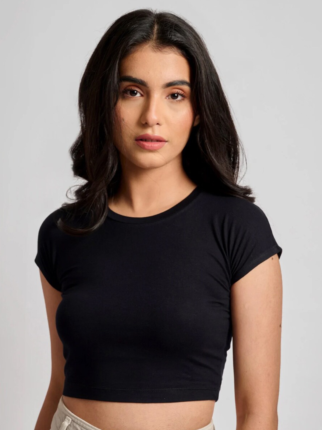 

Bonkers Corner Black Knitted Extended Sleeves Fitted Crop Top
