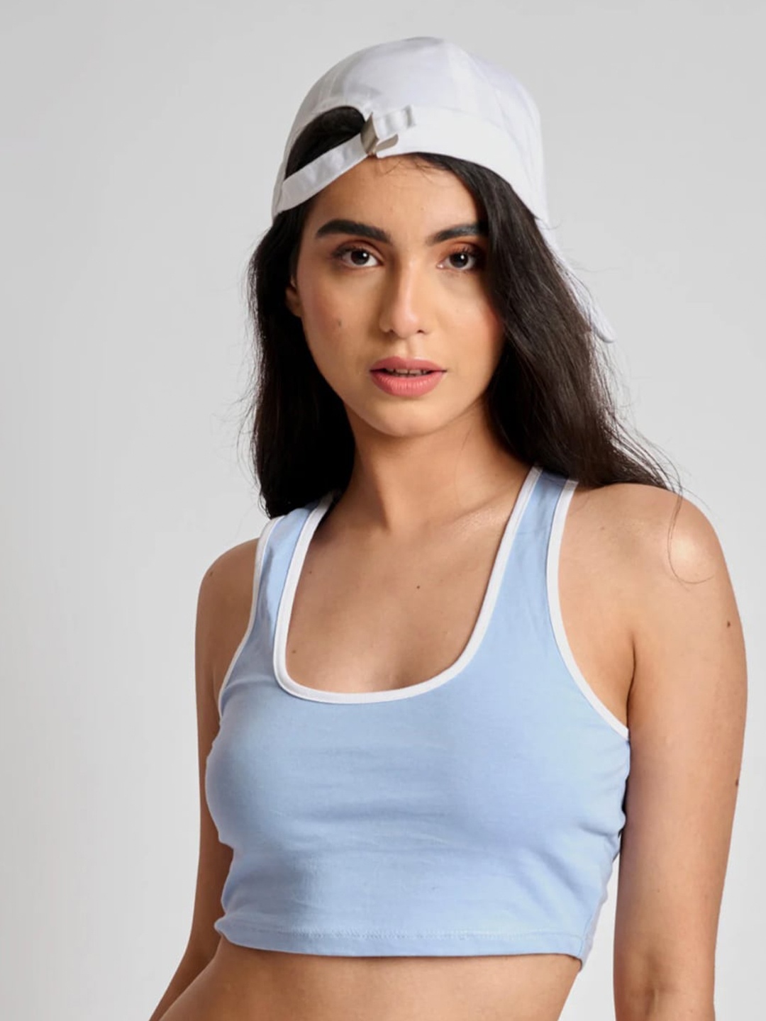 

Bonkers Corner Blue & Cotton Scoop Neck Crop Tank Top