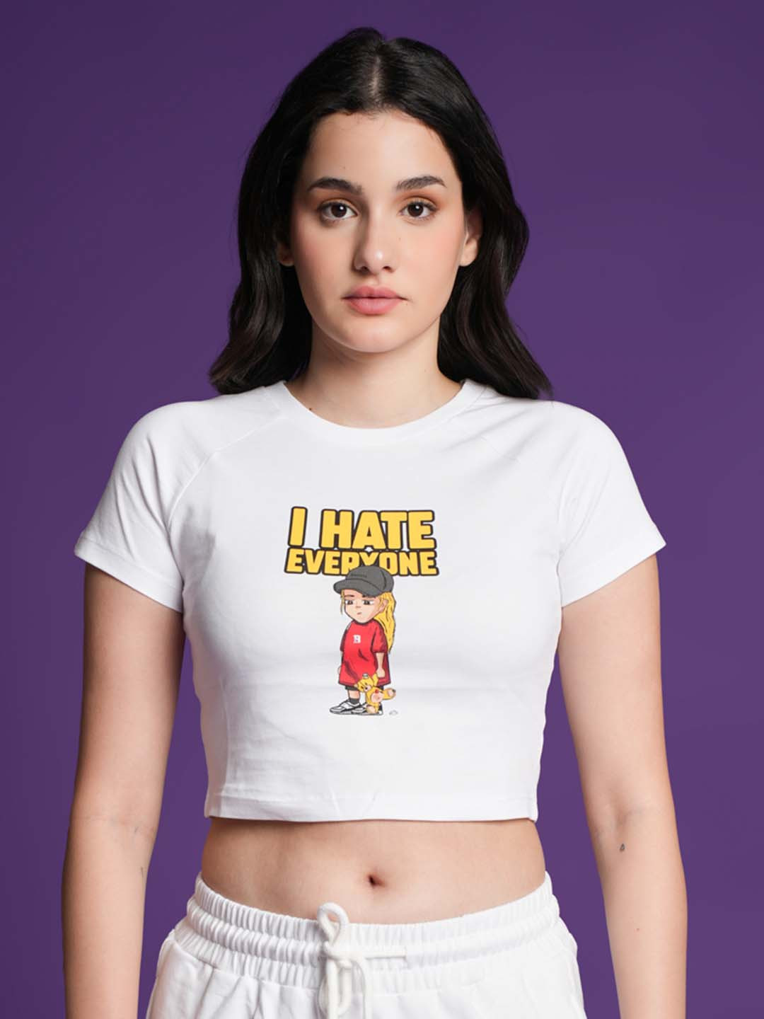 

Bonkers Corner White Printed Raglan Sleeves Cotton Boxy Crop Top