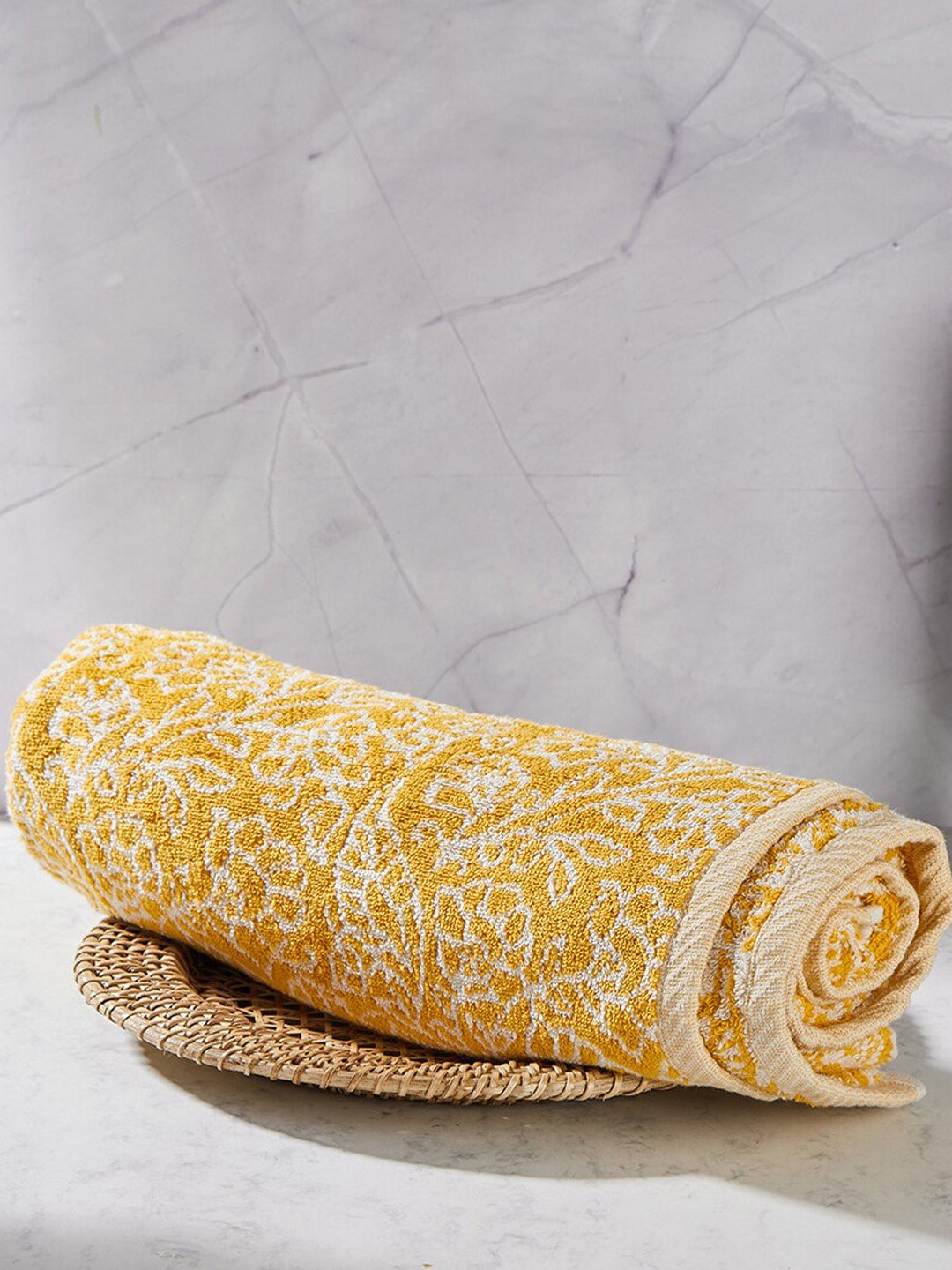 

Fabindia Yellow & White 550 GSM Cotton Hand Towel