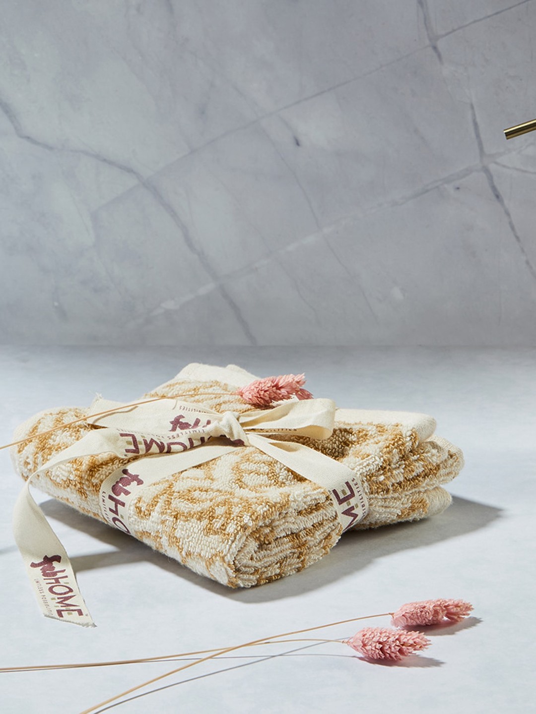 

Fabindia Cream & Tan 2 Pieces Floral Printed Cotton Face Towel