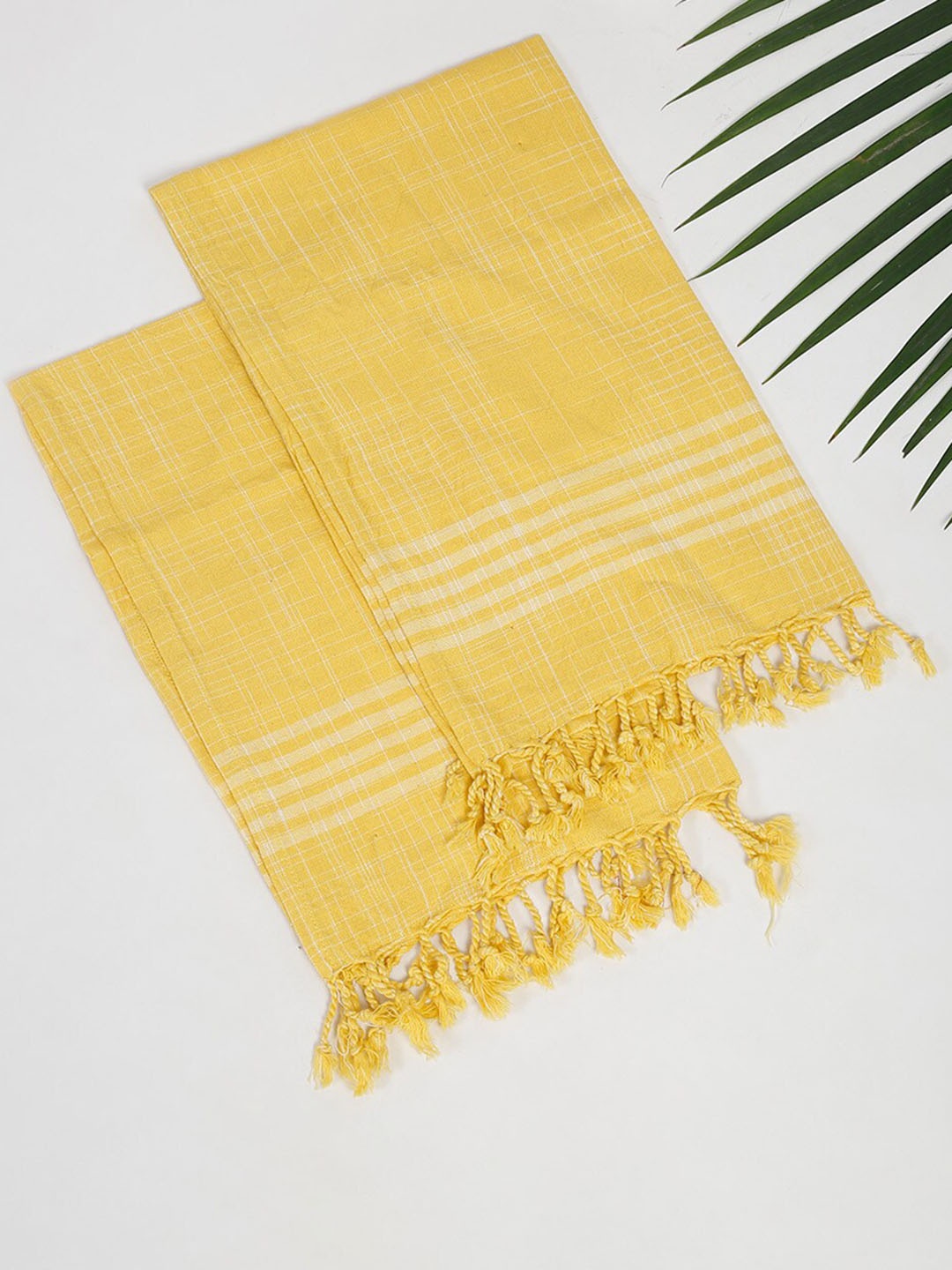 

Fabindia Yellow 2 Pieces Striped Zia Cotton 127 GSM Towel Set