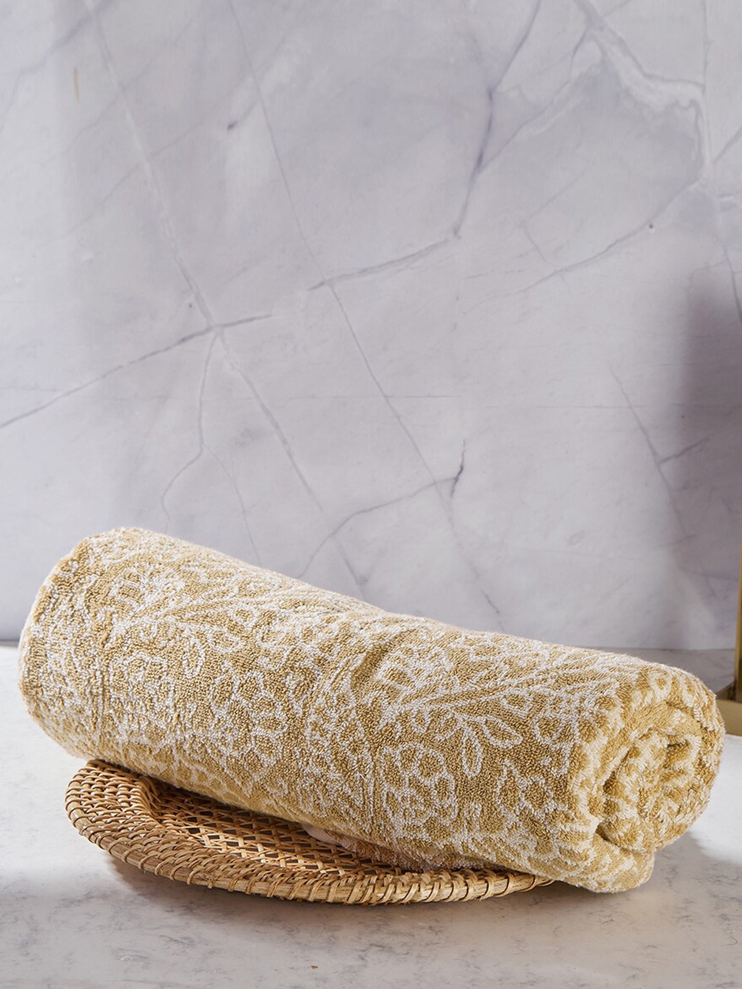 

Fabindia Tan & White Floral Printed Cotton Hand Towel
