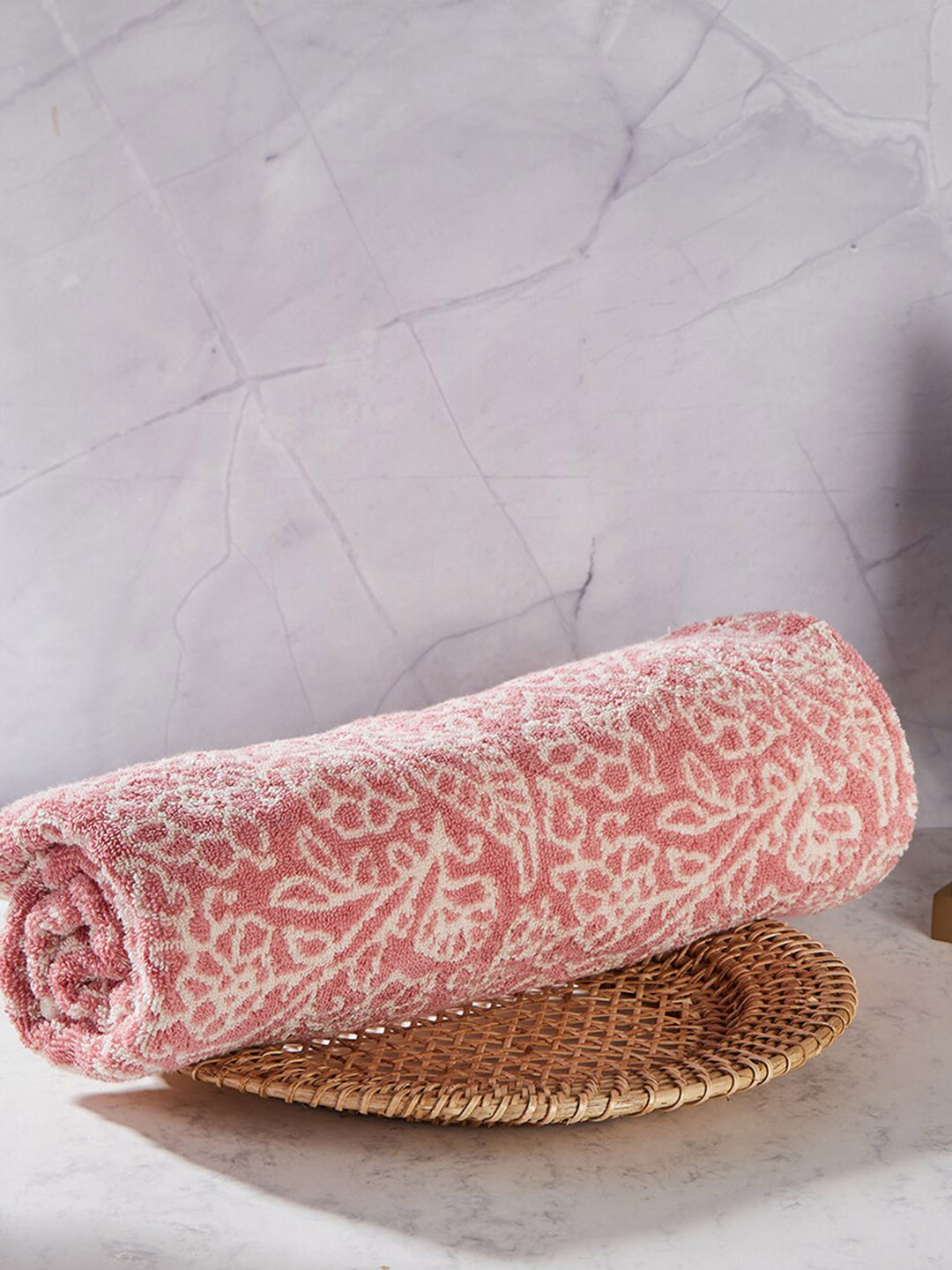 

Fabindia Kya Pink and White Printed Cotton Bath Towel - Medium