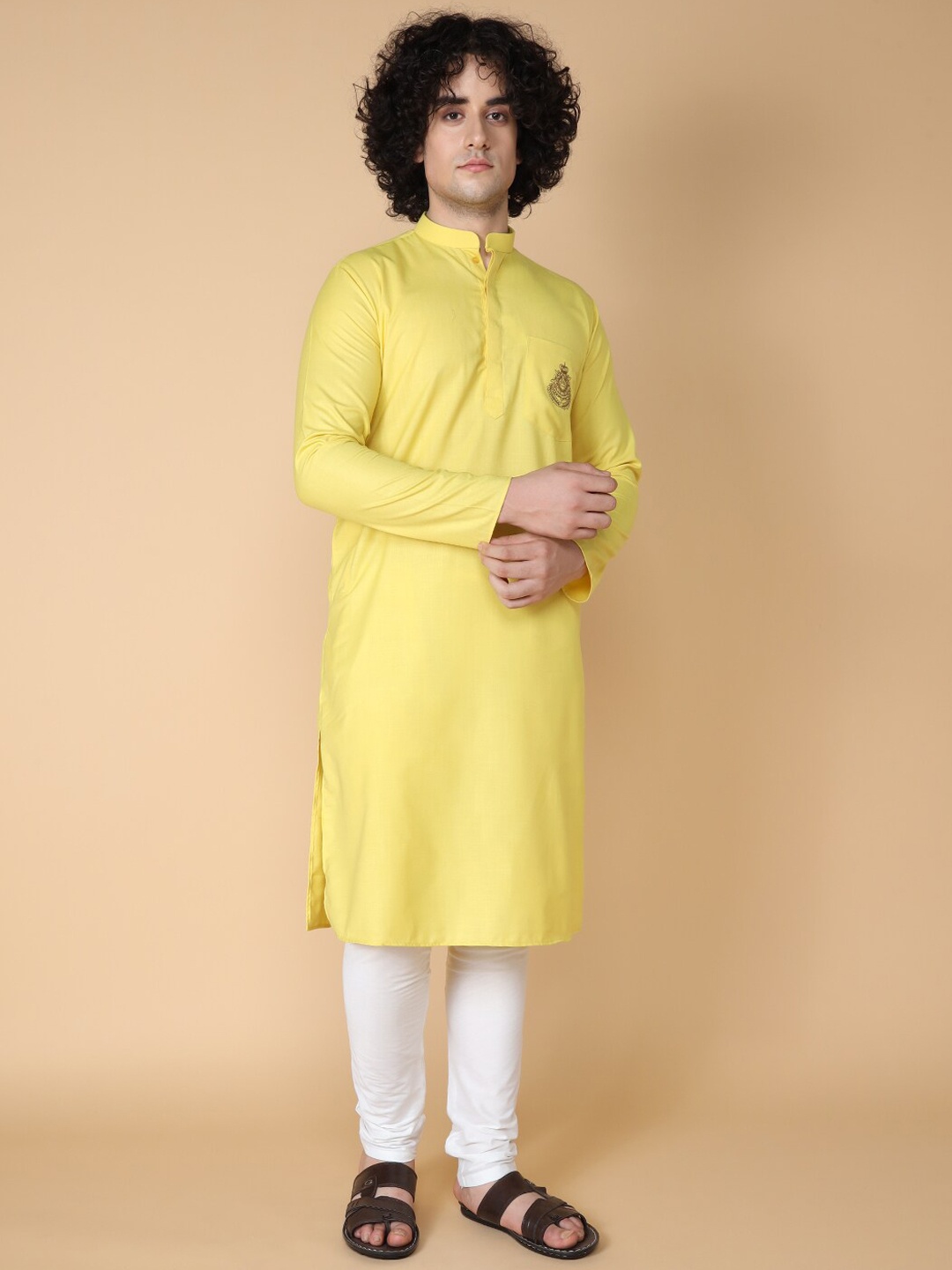 

TABARD Men Mandarin Collar Cotton Kurta, Yellow