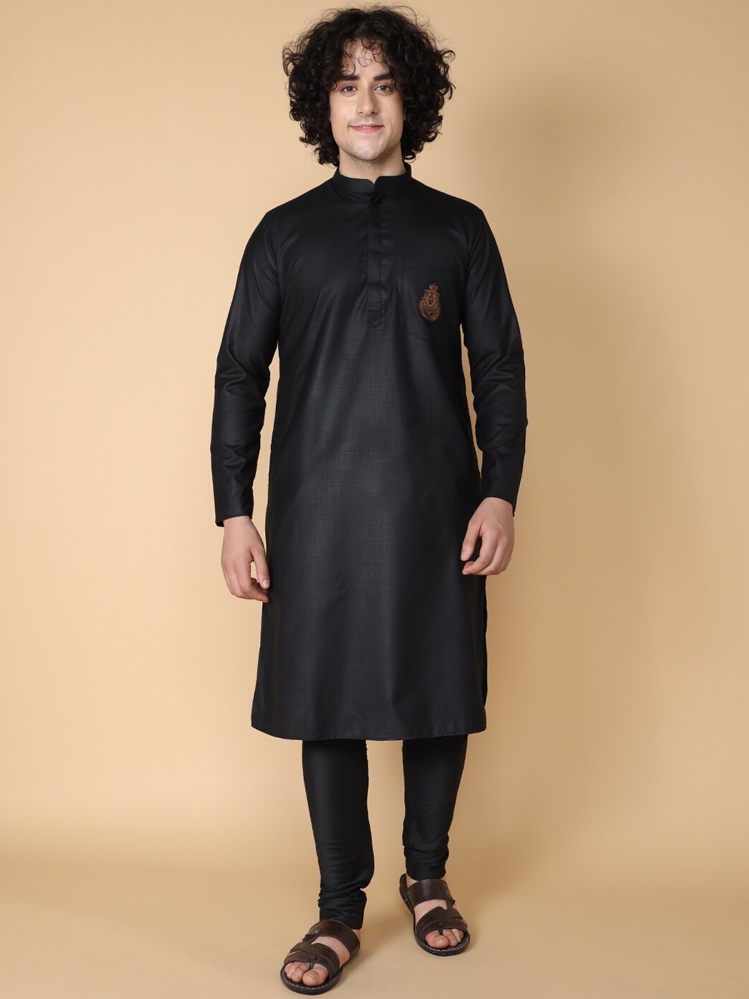 

TABARD Men Mandarin Collar Cotton Kurta, Black