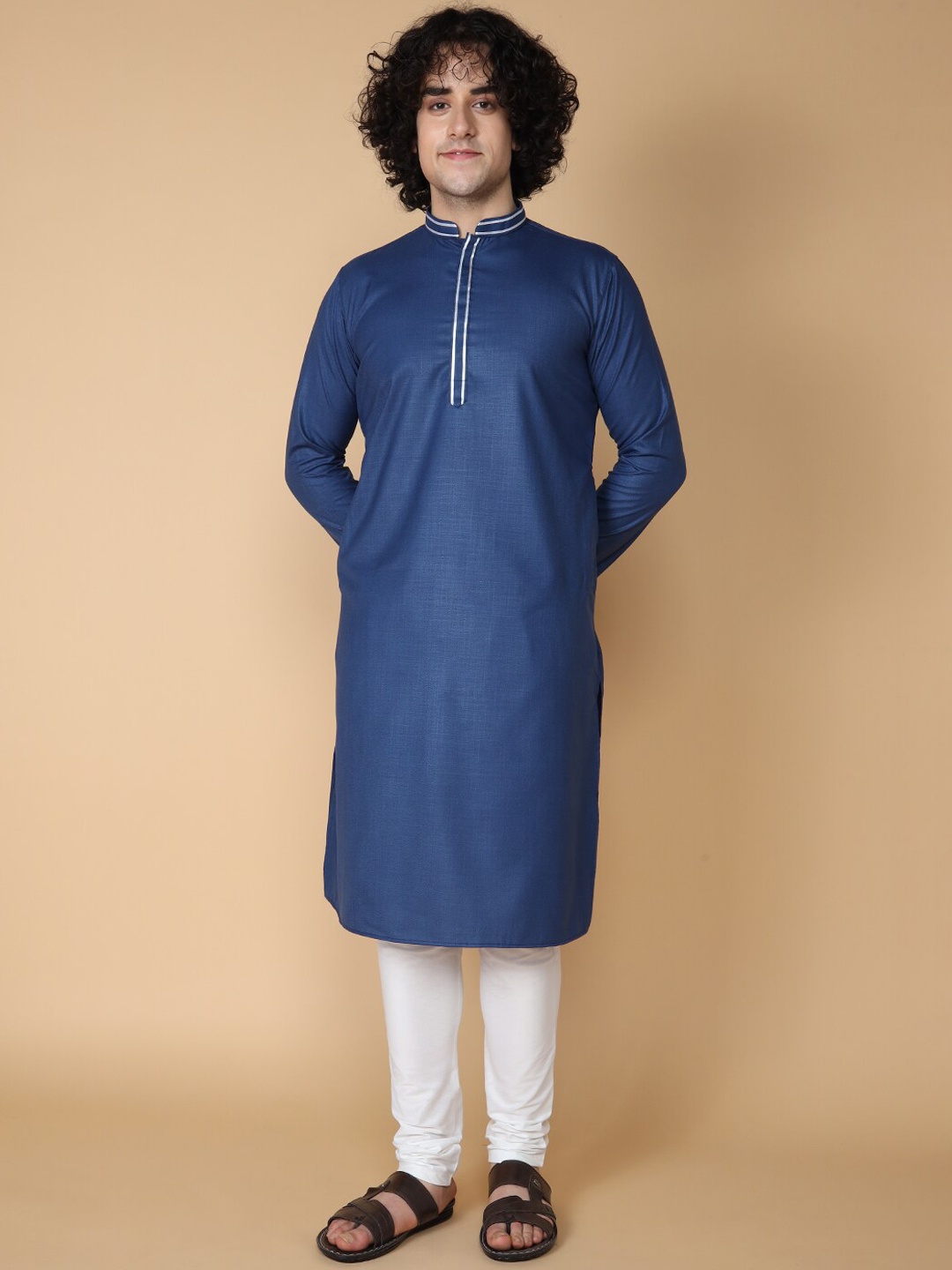 

TABARD Men Mandarin Collar Cotton Kurta, Blue