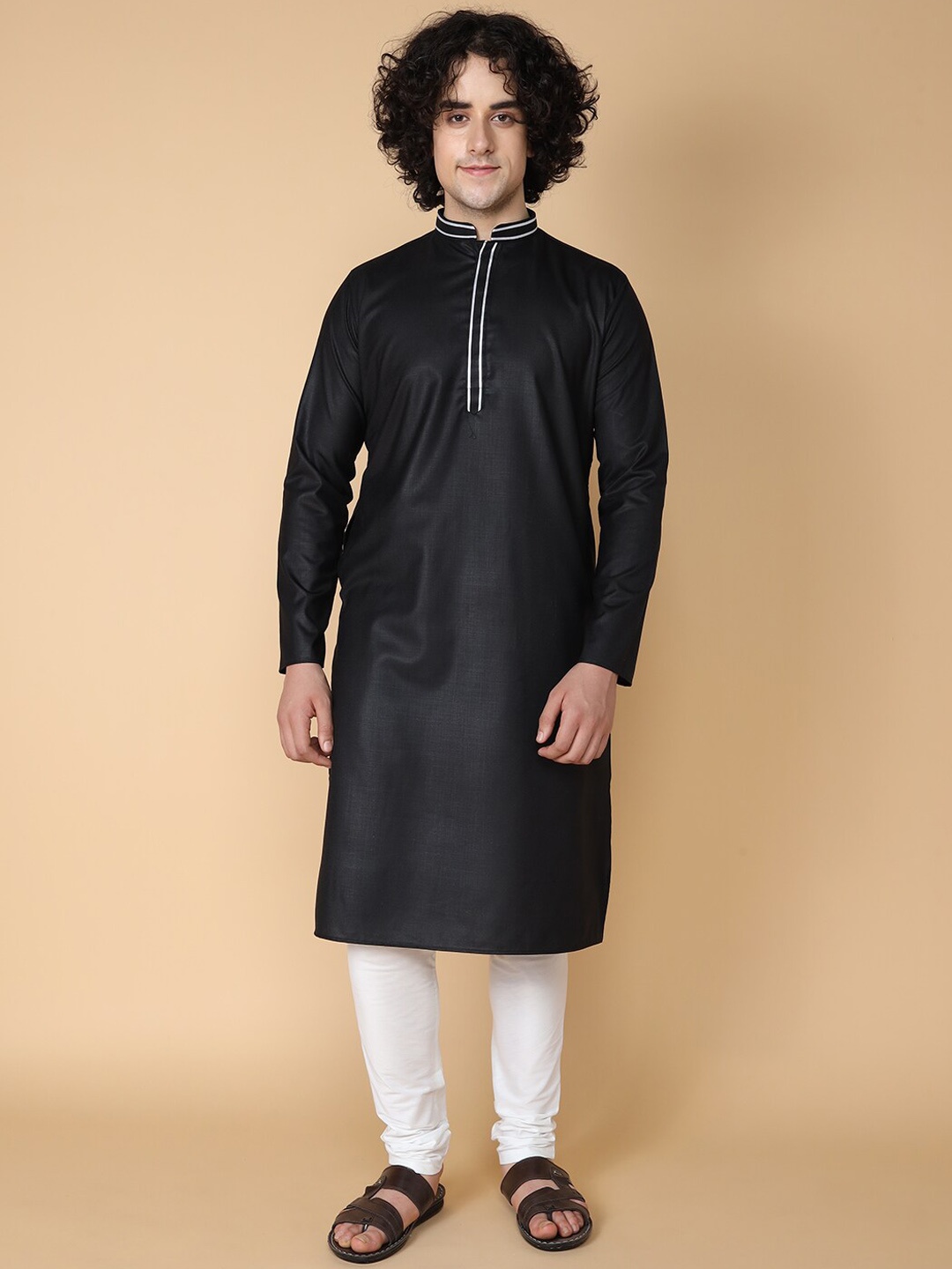 

TABARD Men Mandarin Collar Cotton Kurta, Black