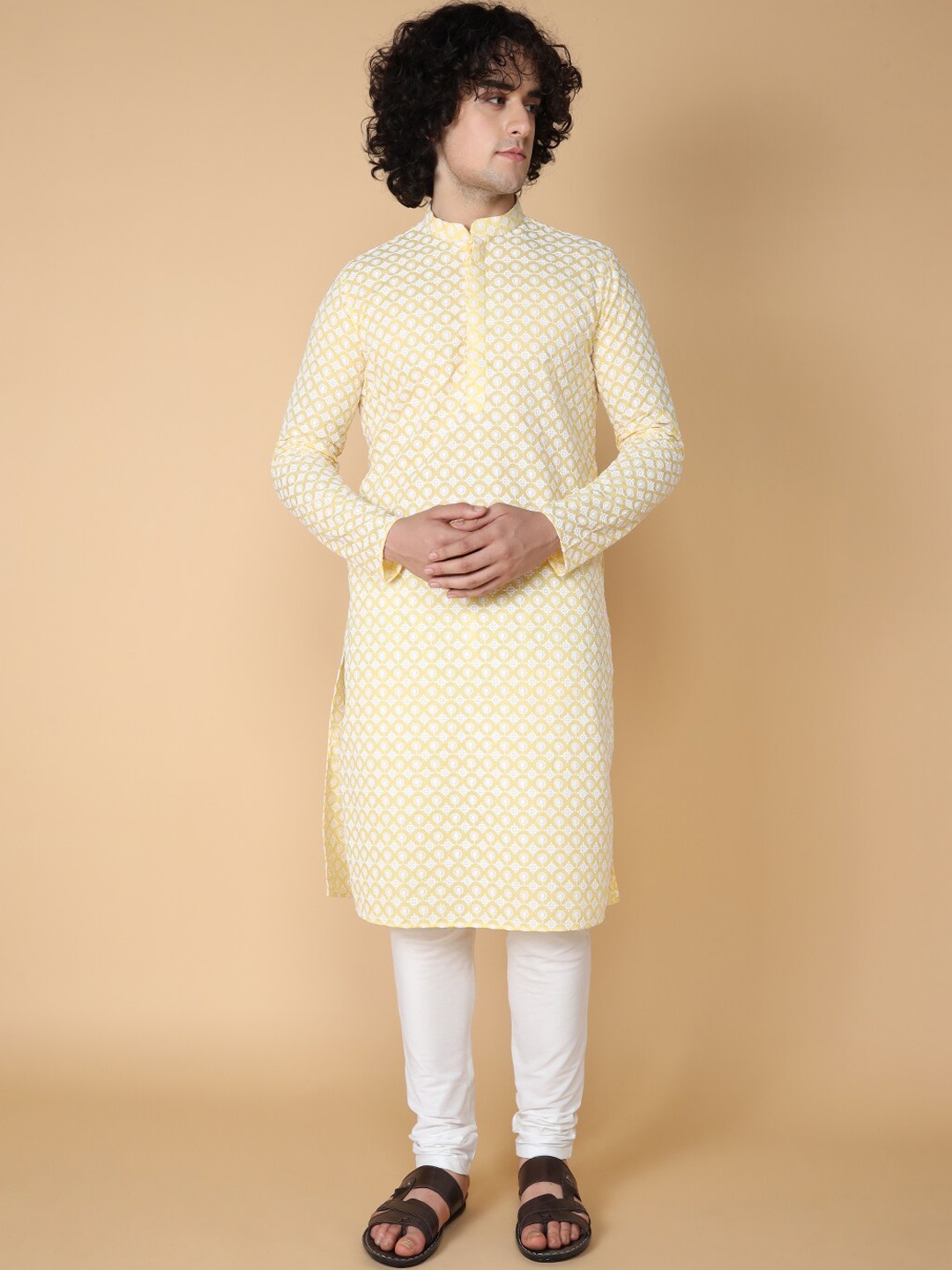 

TABARD Men Ethnic Motifs Mandarin Collar Cotton Kurta, Yellow